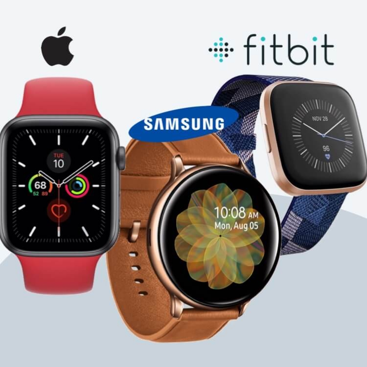 Smarwatches compared - Apple 5, Samsung Active 2, Fitbit Versa