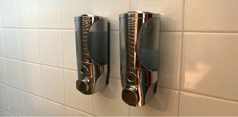 Soap dispensers mounted in shower