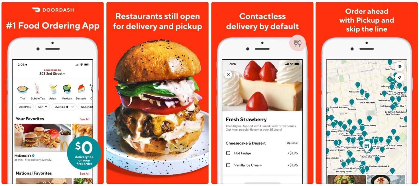 Screenshots of the DoorDash app