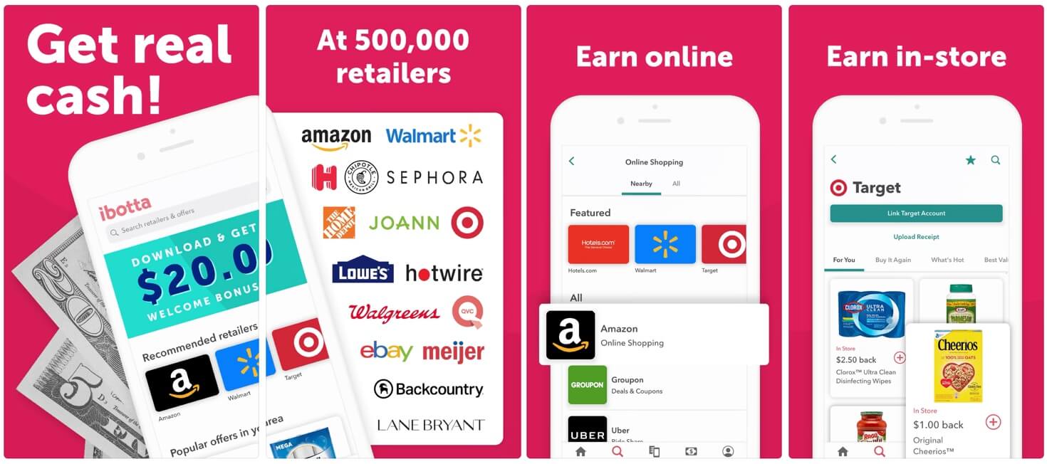 Screenshots of the Ibotta app