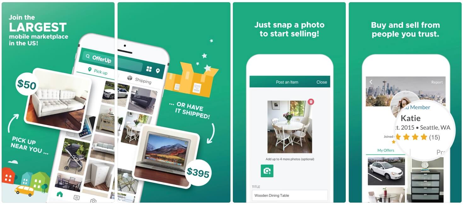 Screenshots of the OfferUp app