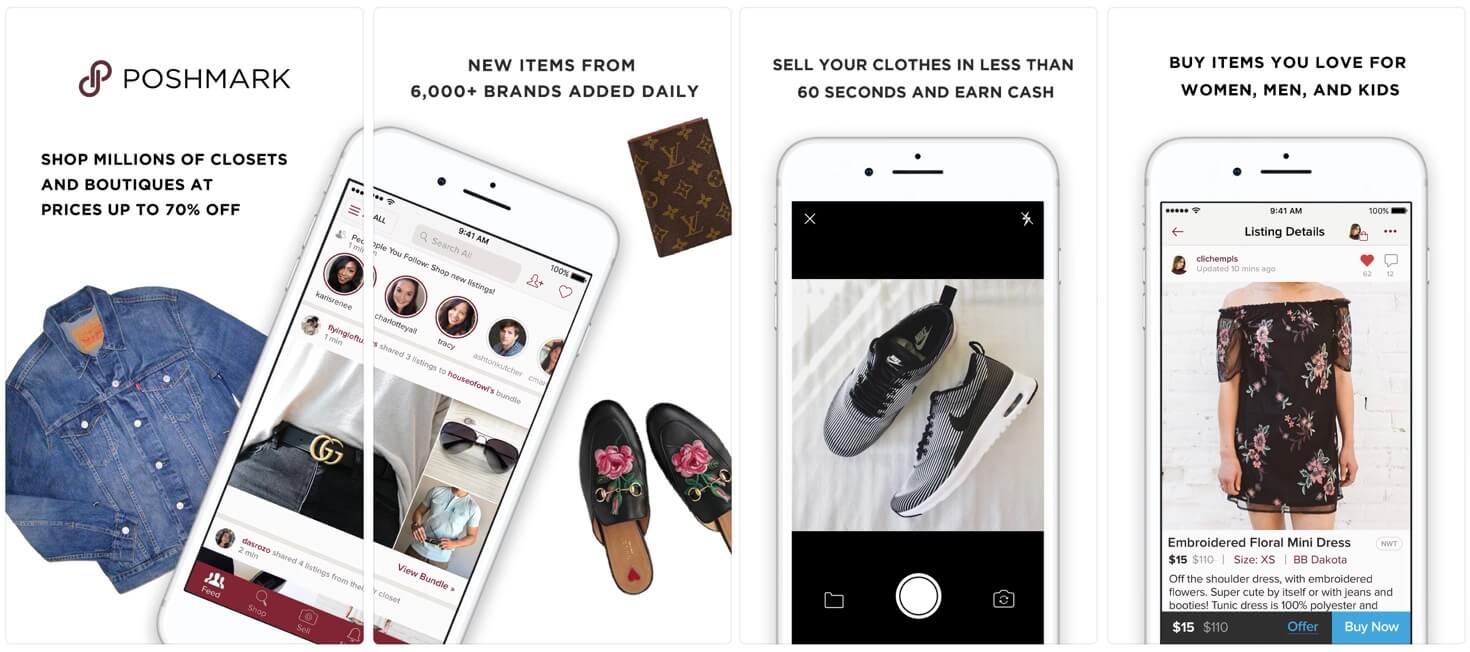 Screenshots of the Poshmark app