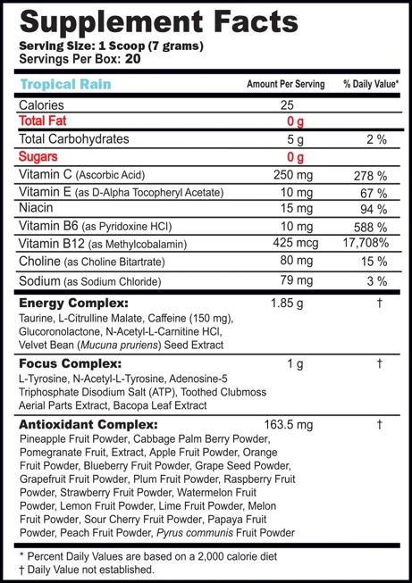 Ingredients listed of Tropical Rain G Fuel