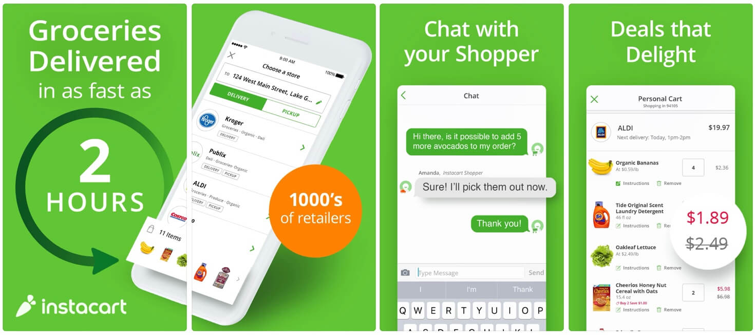 Screenshots of the Instacart app